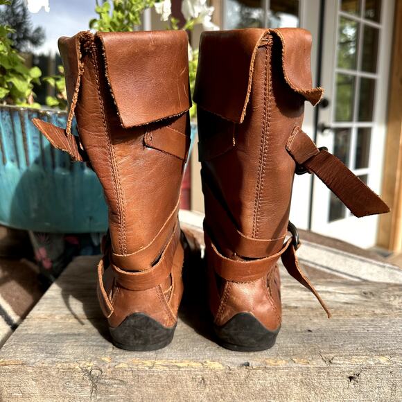 Via Uno Leather Moccasin Boots Womens SZ 5/36 Brazil Handcrafted Boho Minimalist - Picture 4 of 8